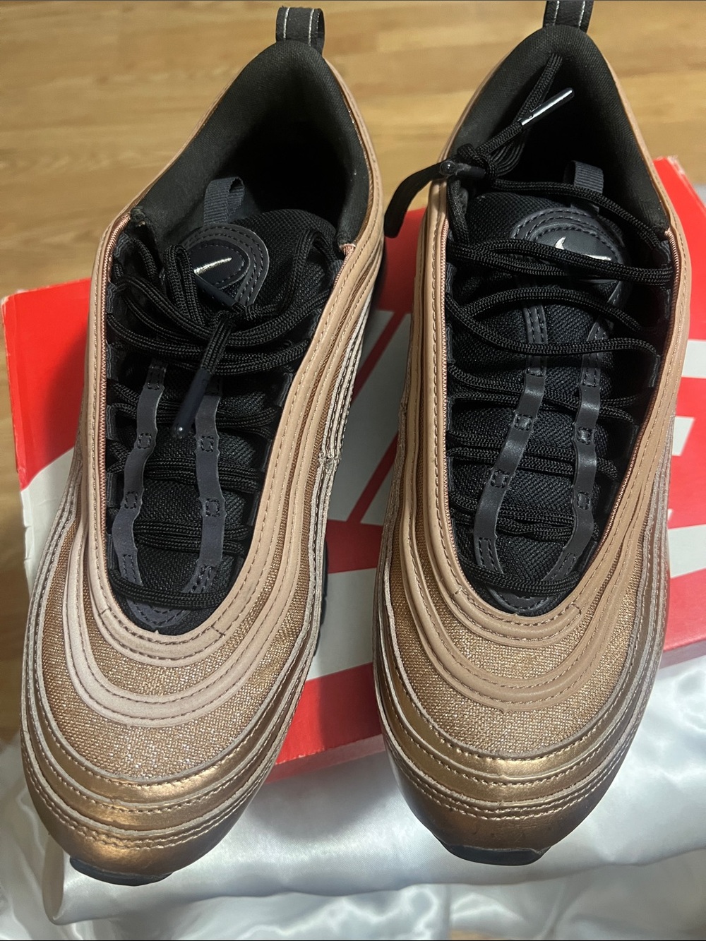 Nike Women's Metallic Bronze and Black Air Max-Style Sneakers